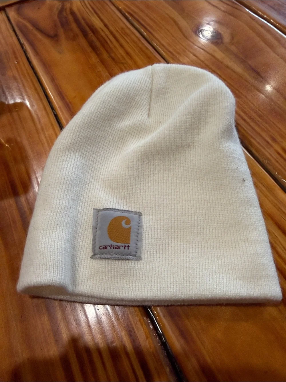Carhartt Kids Cream Knit Beanie with Gold Logo Patch